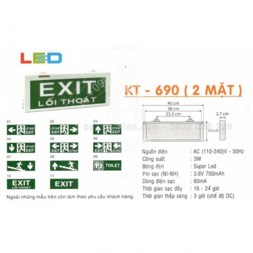 Đèn exit thoát hiểm Kentom KT-690